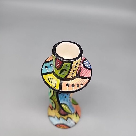 Soap Stone Candle Holder Twisted African Print Made In Kenya Colorful 7" - Picture 2 of 4